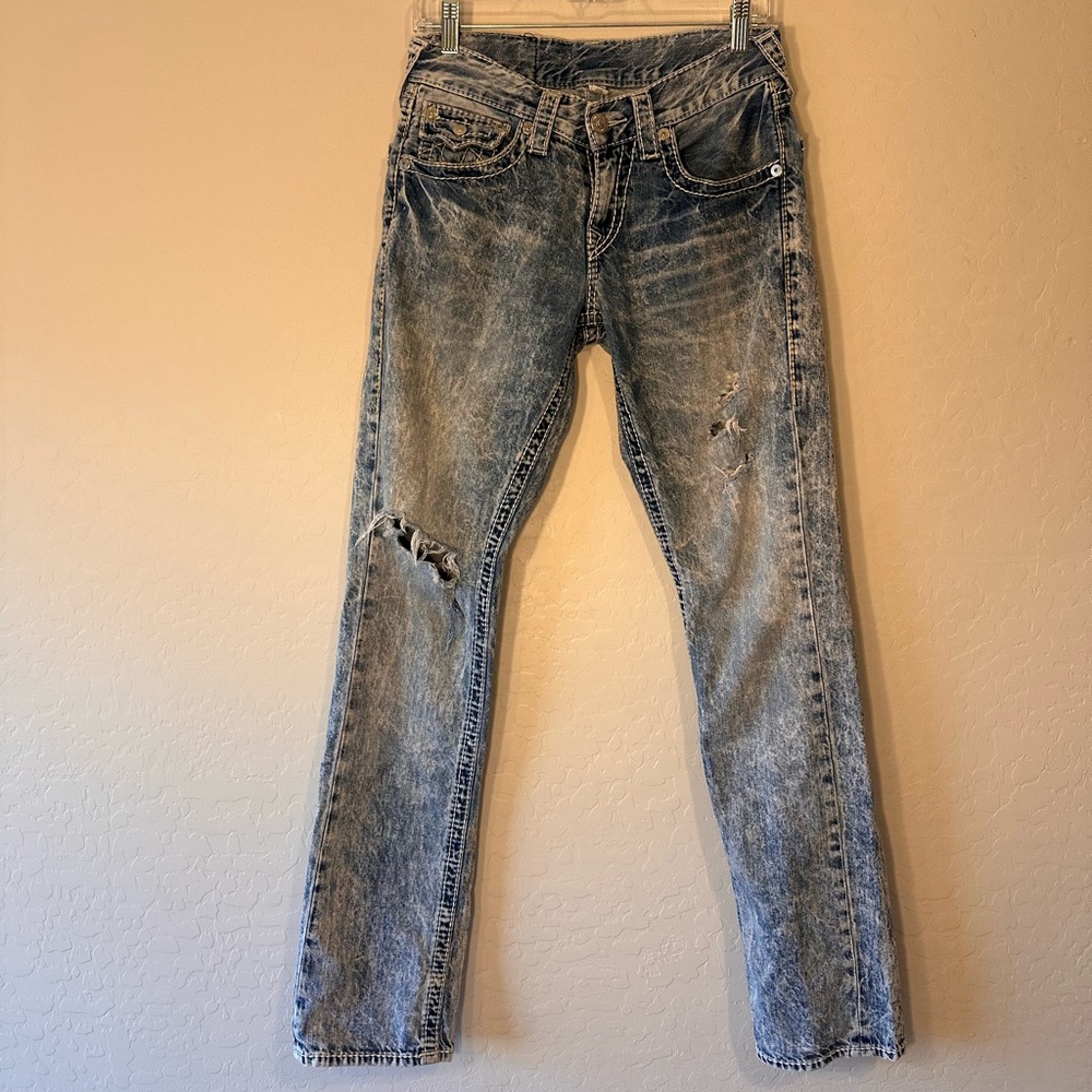 True Religion Mens Blue Ricky Acid Wash Relaxed Fit Denim Straight leg Size 28